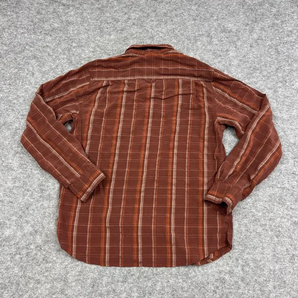 The North Face Shirt Mens M Red Brown Plaid Button Up Casual Pocket Outdoors